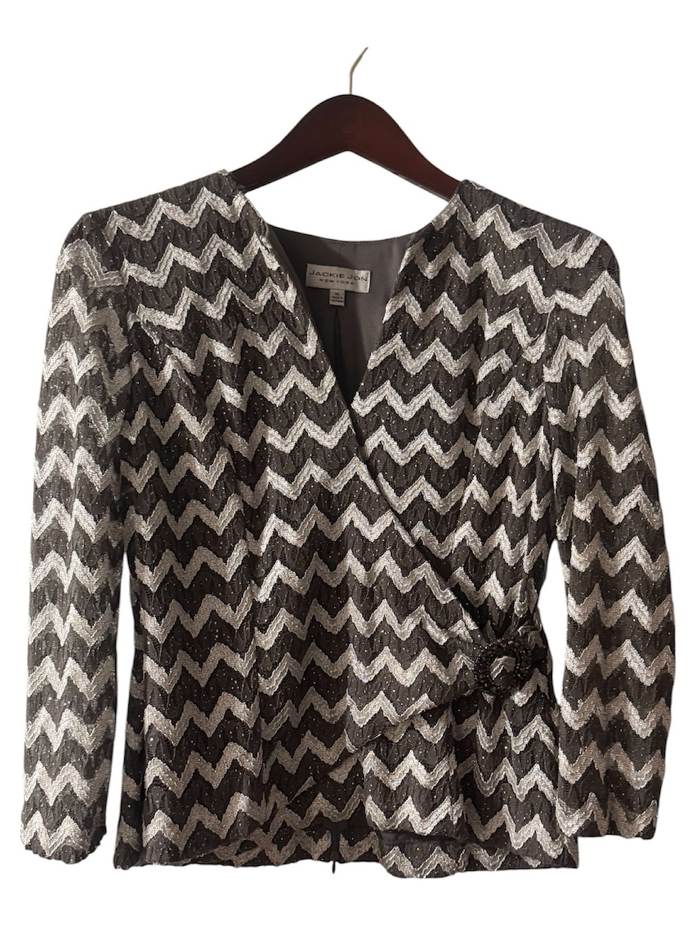 Jackie Jon NY Metallic Chevron Wrap Top XL Grey Silver